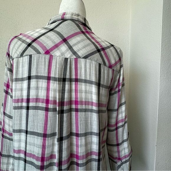 Vince Camuto Plaid Boyfriend Shirt Plaid High Low Long Sleeve SZ XS - Picture 10 of 14